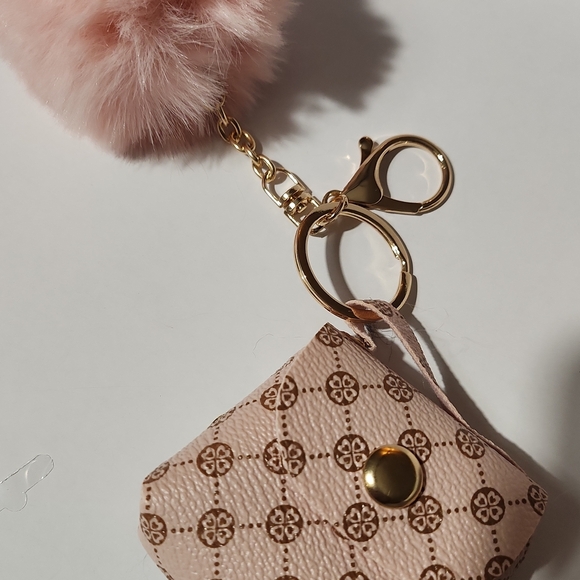 Pink Pom Pom Keychain with Gold Accents - Picture 2 of 2